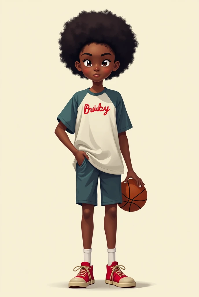 1 girl, standing alone, darkskin, dark skinned female, trunk, boné de baseball, t - shirt, tomboy