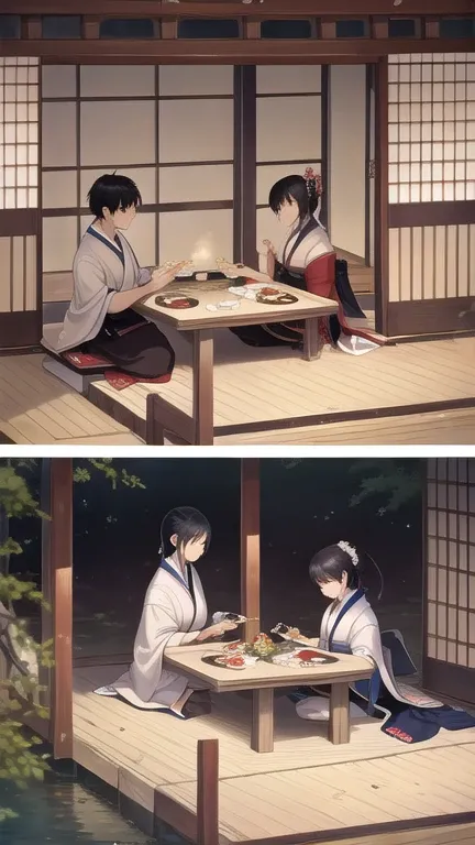 A scene of a Japanese family having a meal