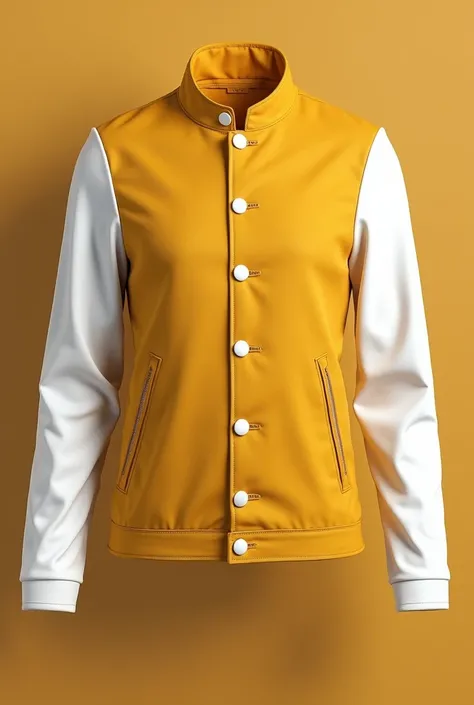 Promotional jacket with white sleeves and the rest in a matte mustard tone, white buttons and something that gives it a more detailed touch