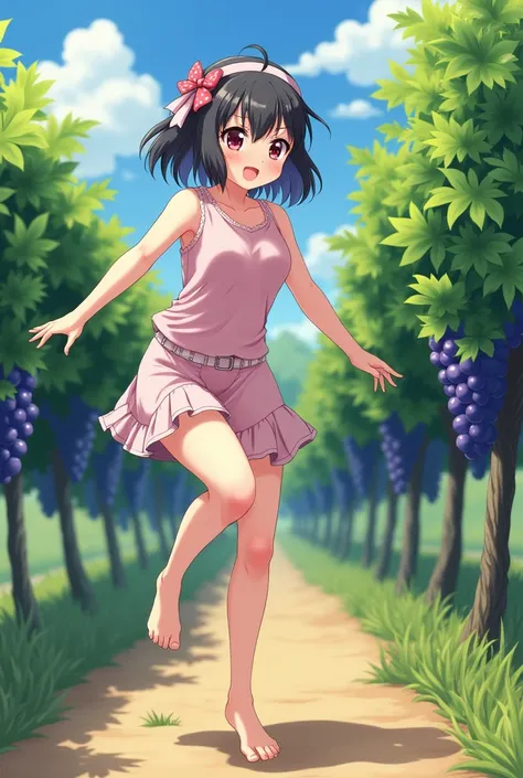 Barefoot anime girl stomping grapes