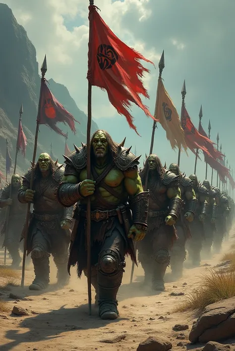 Orc legionaries marching with their banners