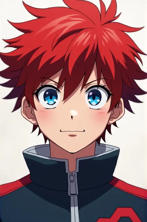 Anime boy my hero academia blue eyes red hair,no woman face no woman long red hair white skin