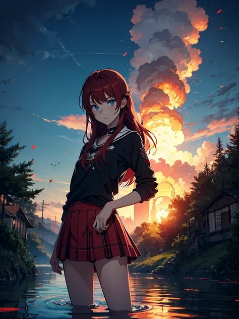 Girl in skirt. More anime style. blue flames. 2d. flatter. anime style. Viking clothing. soft. More anime. Standing in a lake. More anime. More 2d. Clean. More anime. 2d. Glow. Red hair. More anime. male. Long hair. long red hair. boy, vikings. red hair. B...