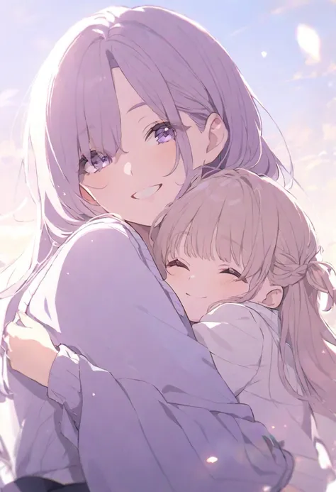 Mother hugging her daughter,A kind smile,