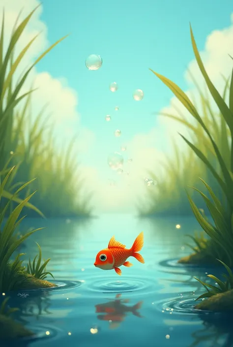 Image for a moral:
**The Fish and the Bubble**

A little fish was swimming happily in the pond when he saw a bubble rising to the surface.. He wanted to catch her, but the bubble burst.

The fish felt sad, but then he saw many new bubbles around.

**Moral:...