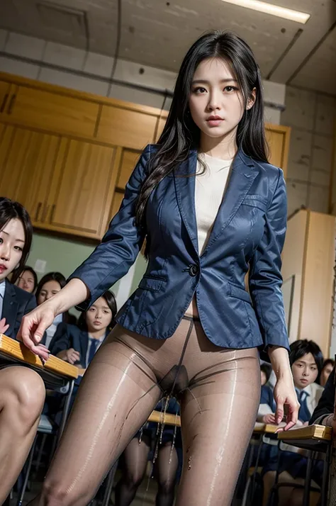 Female teacher pisses、Female teacher urinates at student graduation ceremony、Pee leak、peeing herself、A lot of pee、From below、Gaze at the audience、Black Suit、Black Skirt、pantyhose、High heels、Perfect figure、Very beautiful、Japanese elementary school teacher、学...