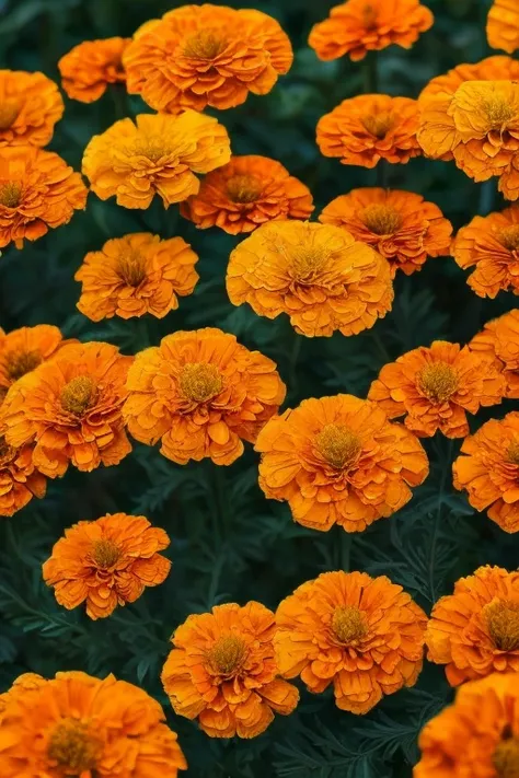 marigold flower,colorful petals,orange yellow,sunlight,botanical,floral,nature,natural lighting,photorealistic,highly detailed,s...