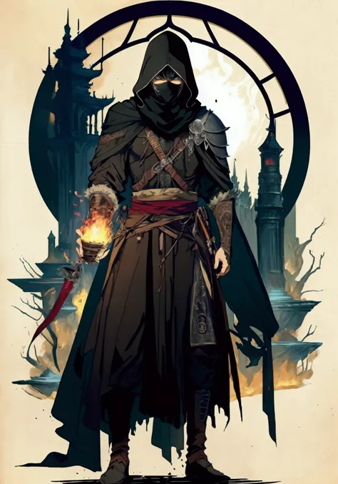 (masterpiece), ((highest quality)),(official art),dark epic:1.2),(1 solo anime man: 1.3). a middle-eastern assassin man with spi...