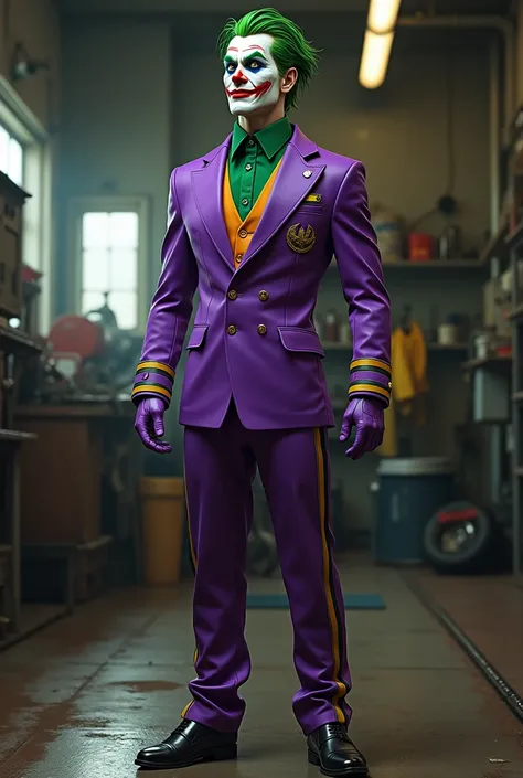 Mechanic&#39;s uniform with the colors of the Joker from the cartoon
