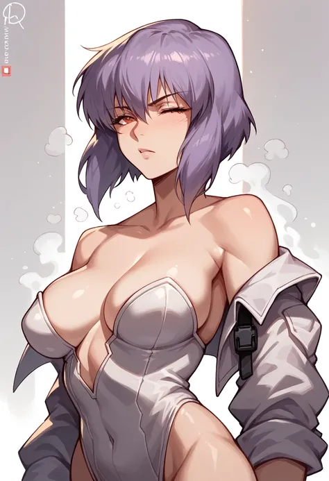 Ghost in the Shell&#39;s super muscular Motoko in a see-through high-leg swimsuit with an anal dildo for anal expansion、Nipples super erect breast milk