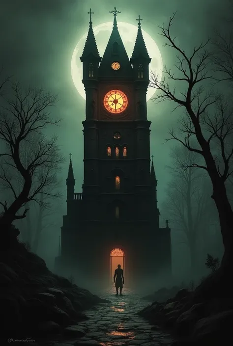 crie um spine card de clock tower versão terror 