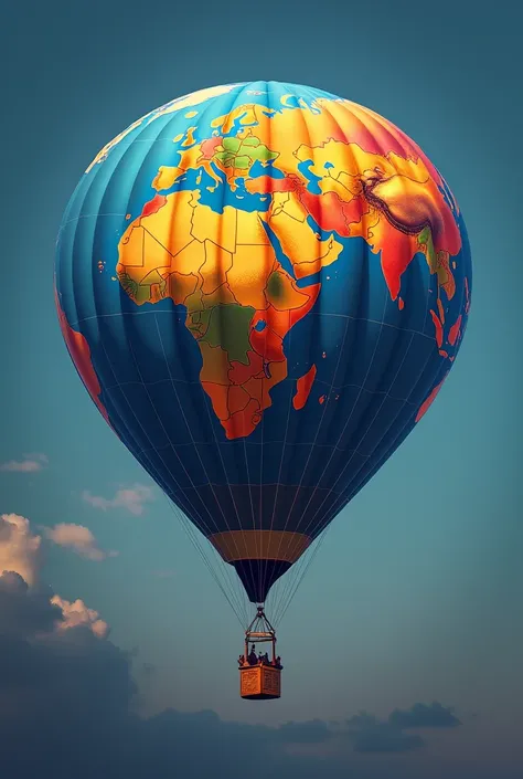 Logo for a web page containing a hot air balloon with the texture of the abstract colored planet Earth 