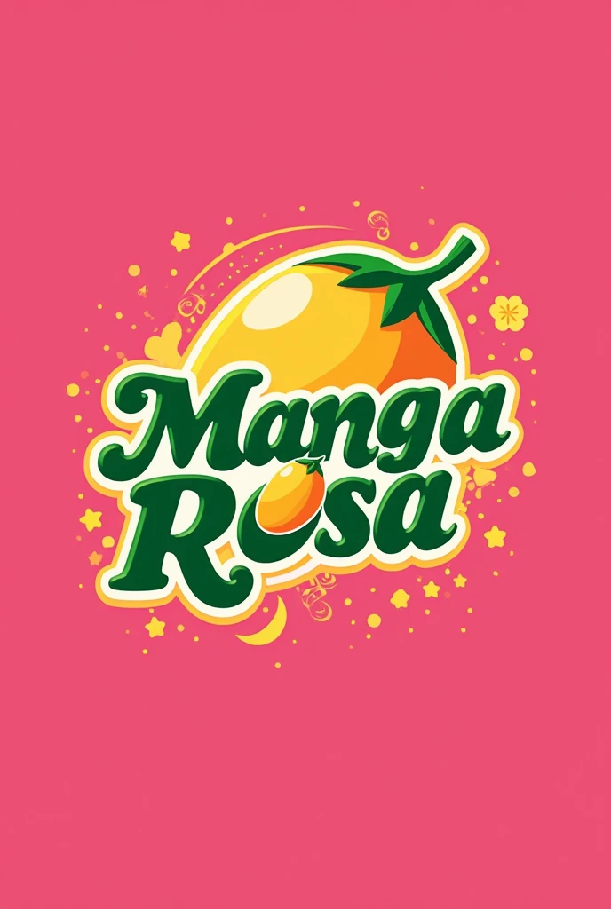 generate an image with a pink background and yellow details, with slogan Manga Rosa in green color Condiments, artisanal seasonings , mango icon as a watermark 