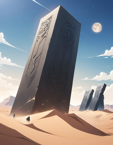 Long desert, clear sky, Scenario, moonligh, stele, high qualiy, anime styling
