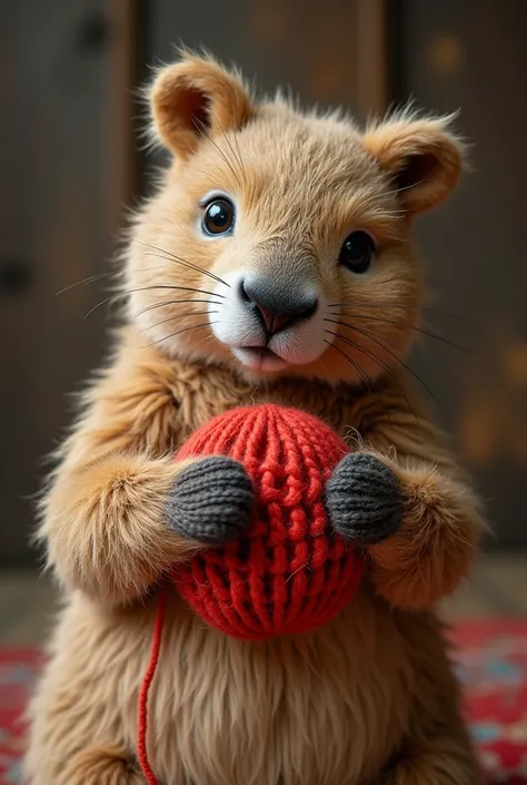 A capybara knitting