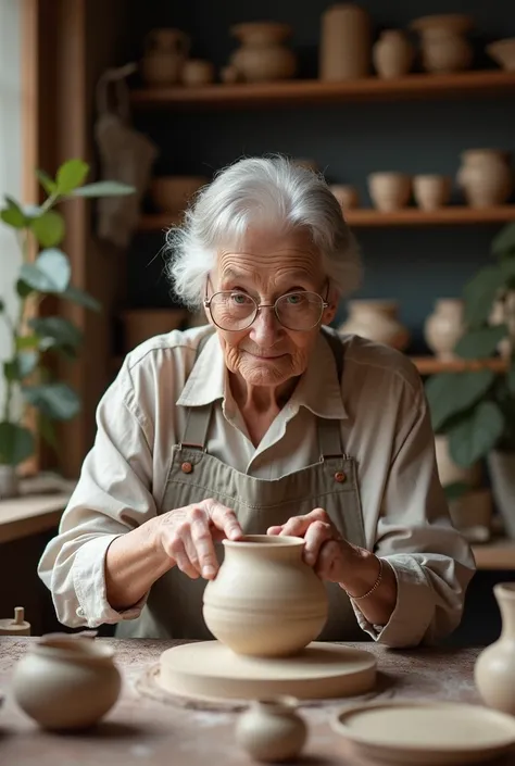 A modern granny making pottery 