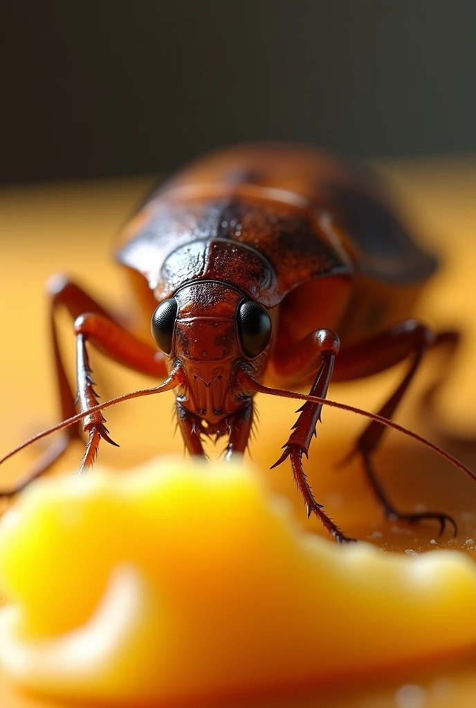 A cockroach eating a cheese
