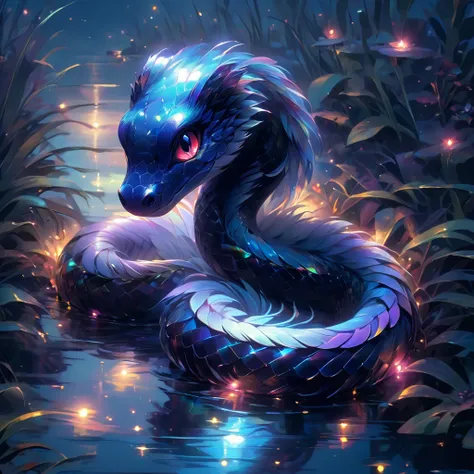 night,Little snake,Transparent feathers,Iridescent Feathers,dark,Sea