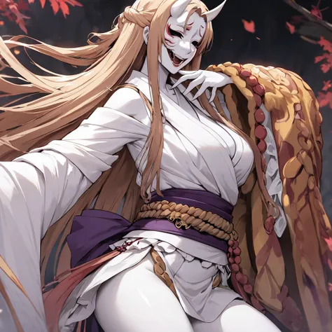 ((highest quality)), ((masterpiece)), (detailed), （perfect face）、the woman in the hannya costume is yuuki asuna, with light brow...