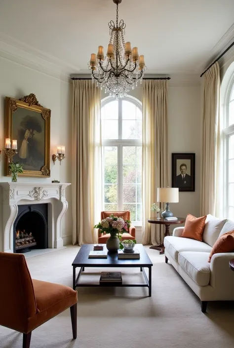 living room, chandelier, Kelly Wearstler, classic style