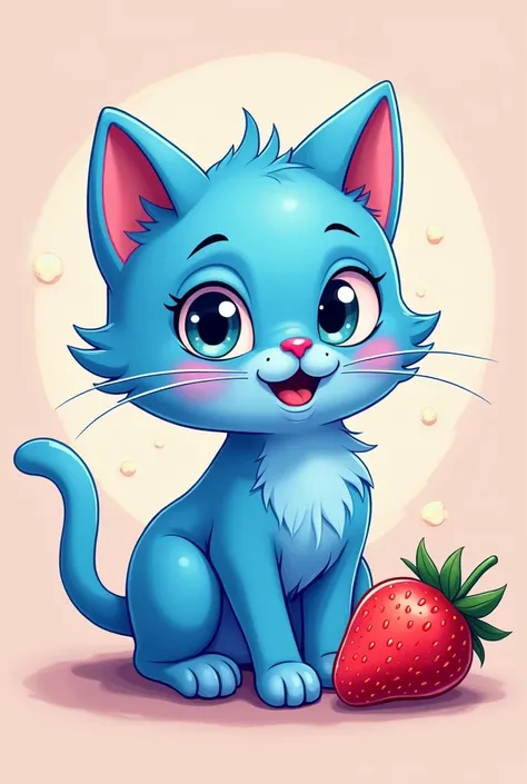 the blue cat from the Alan walker meme with a strawberry 