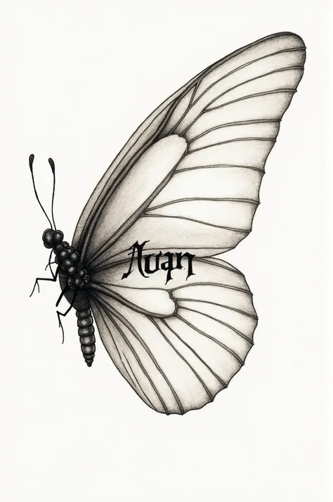 Calligram of a butterfly wing with the word Moan