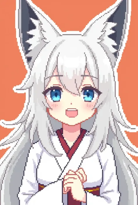 pixel,pixel art,Fox Ears,１０Late 20s,woman,White kimono,Blue Eyes