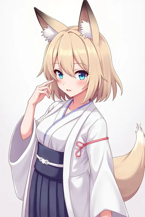 pixel,pixel art,Fox Ears,１０Late 20s,woman,White kimono,Blue Eyes