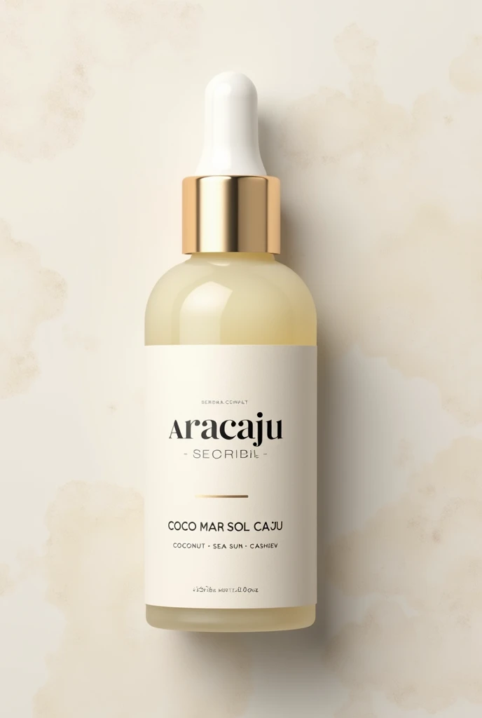 create a minimalist label with the theme of Aracaju - Sergipe and with related themes Coco Mar Sol Caju For a Serum 