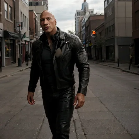 th3r0ck, walking, black leather jacket, downtown,b