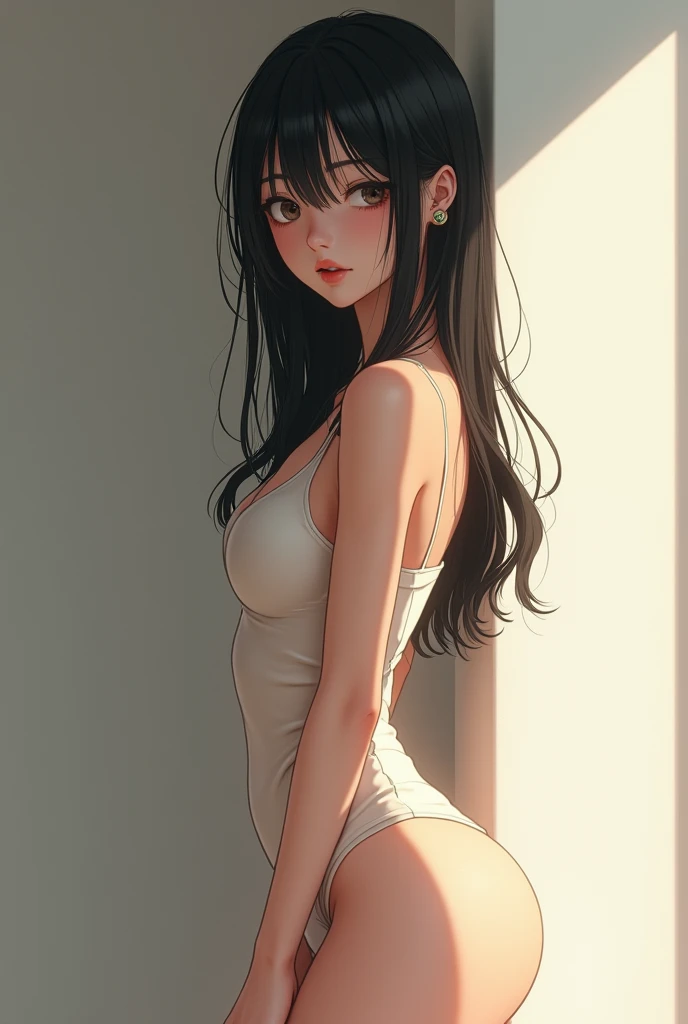 Real life anime girl with black hair and sexy thin clothes 