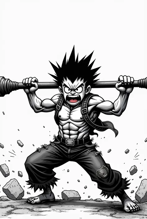 Fury UwU lol with an iron bar ( black and white manga version )