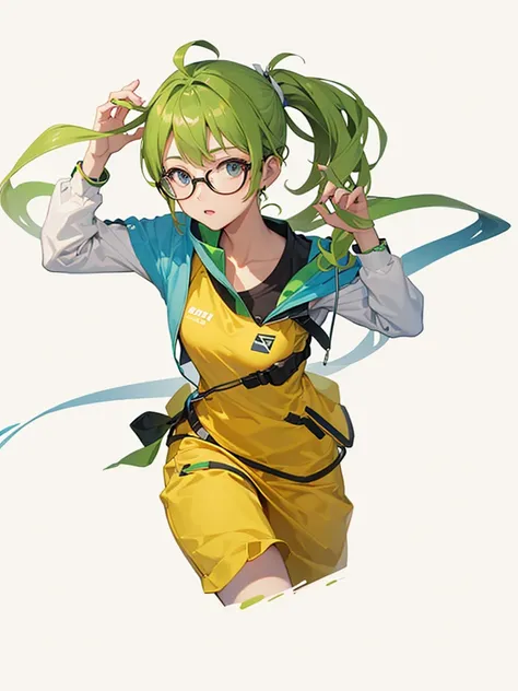 High resolution, Simple Background, Highest quality, High detail, Short Ponytail, Glasses