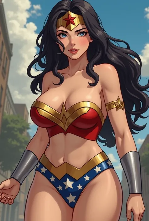 Naked Wonder Woman with big tits and a fat ugly dwarf boy sucking her tits and milk comes out of them at the same time - anime hentai NTR