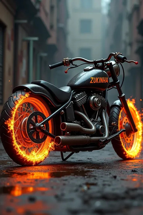 Customize just the black tank of an old motorcycle ,with the name zukinha ,and that this tank has flames of fire like the ghost rider&#39;s motorcycle 