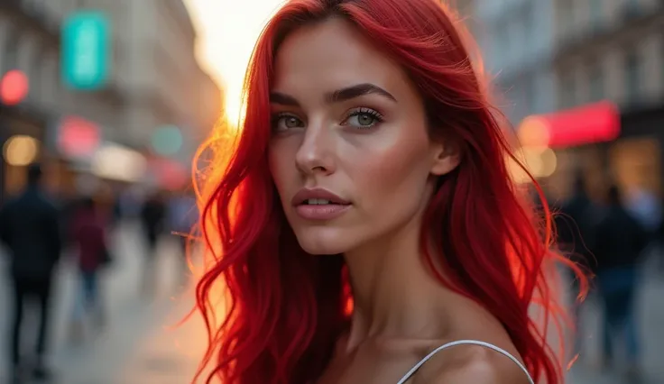 Beautiful woman on the street，Make your face bright red