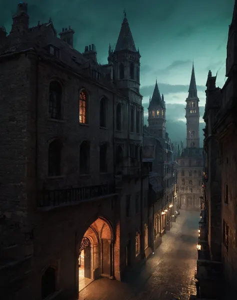 1 girl, young 11 year old girl,daughter of severus snape, green eyes , black hair, Gothic city of the Necro、It is a testament to its unforgettable beauty and eeriness，A testament to civilizations deep reverence for death and the afterlife. Its architecture...