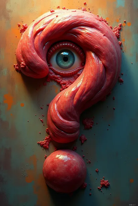 A question mark made out of human flesh and has one human eye, solid background of many colours exploding 
Less creepy

Make it as per YouTube logo keep the image same

Make it smaller in size