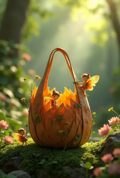 simple bag made of brown leaves, created in the hands of gardening fairies 