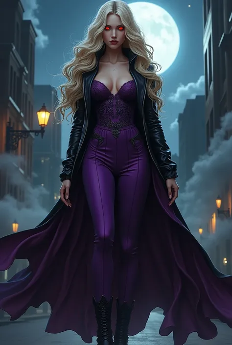 dark fantasy anime art, comic art, gothic art, (masterpiece:1.5), full body best details, highly detailed, best quality, highres, full body portrait of a female vampire (Masterpiece, best quality: 1.6), ultra feminine, with a long curvy hair, blond hair, (...