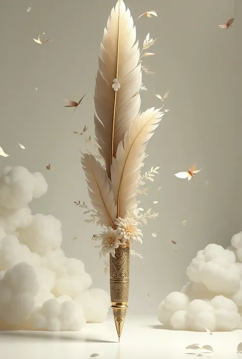 Beautiful and giant pen with feathers looking puzzled