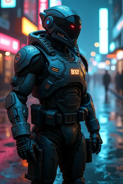 cyberpunk police officer, detailed cyborg officer, intricate futuristic armor, advanced robotic limbs, neon-lit cityscape, dark and gritty atmosphere, moody lighting, reflective chrome surfaces, glowing holographic displays, complex mechanical details, int...