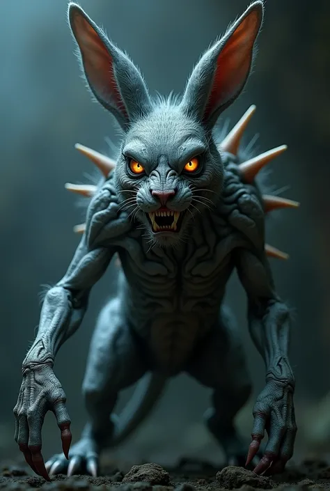 a rabbit alien monster, detailed creature, highly detailed, intricate anatomy, surreal, bizarre, extraterrestrial, fantastical, cinematic lighting, dramatic lighting, glowing eyes, sharp claws, fangs, fur texture, slimy skin, tentacles, multiple limbs, asy...