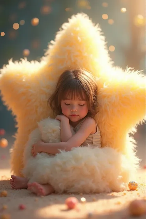 Girl curling aroind a fluffy star