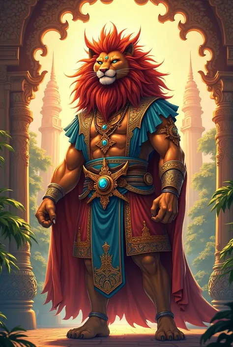 (Anime style) A lion djinn in Majapahit empire clothing.