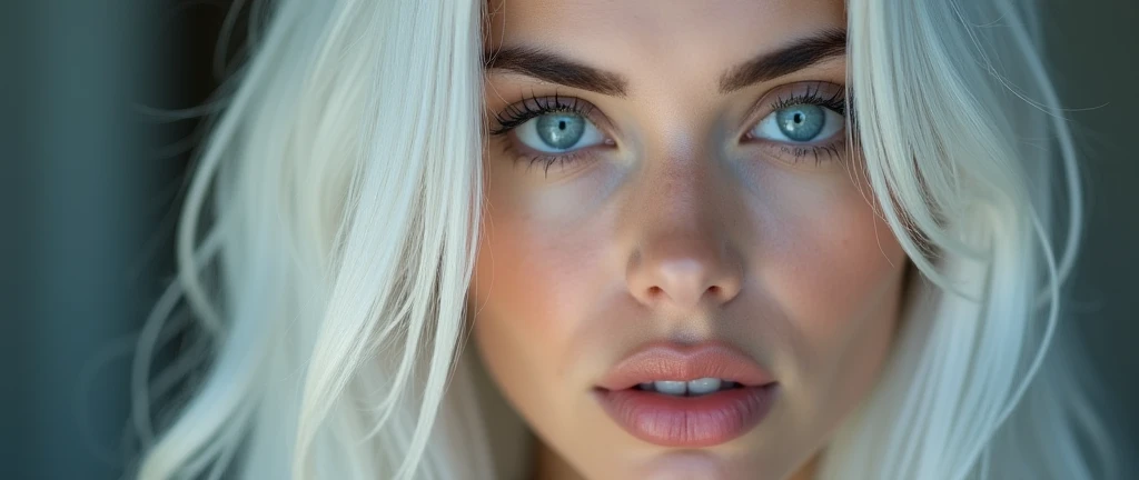 a beautiful white Russian woman, white hair, blue eyes, natural dark brown eyebrows, captivating expression, perfect skin, on market, ((fullbody)), big lips, wet hair, 16k, ultra quality, high definition, cinematic 85mm, far, photography realistic, ultra r...