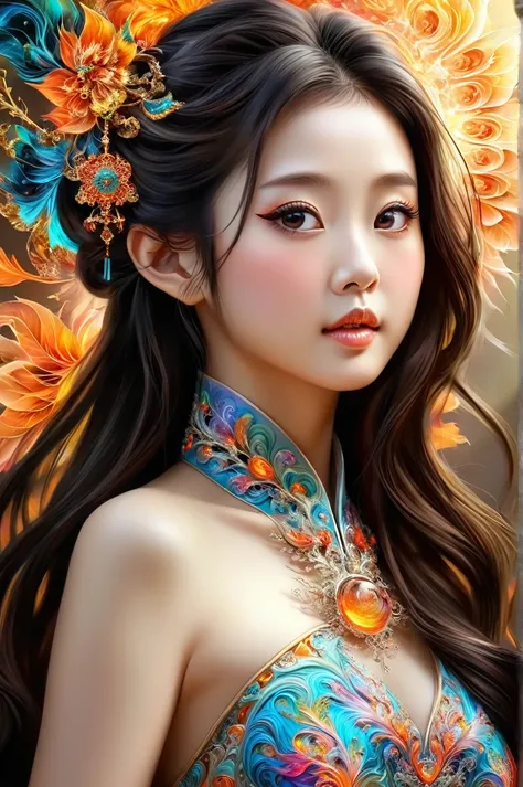 offcial art, highest details, beautiful and aesthetic, fractal art, colorfully,
work of art, best qualityer, 1 girl, chinese