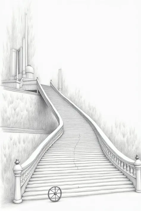 Straight stairs to heaven seen from the right side a drawing
