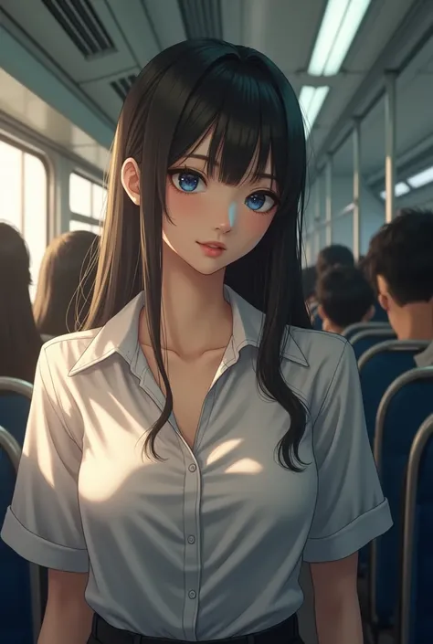 (Browsing Caution)、live-action、Highest quality、Ultra-high resolution、Small breasts、Perfect Face、Beautiful expression、Beautiful Face、Beautiful Eyes、18 year old high school girl、Idol face、Beautiful black hair、No bra、Button-down shirt、Off the shoulder、Mini Pl...