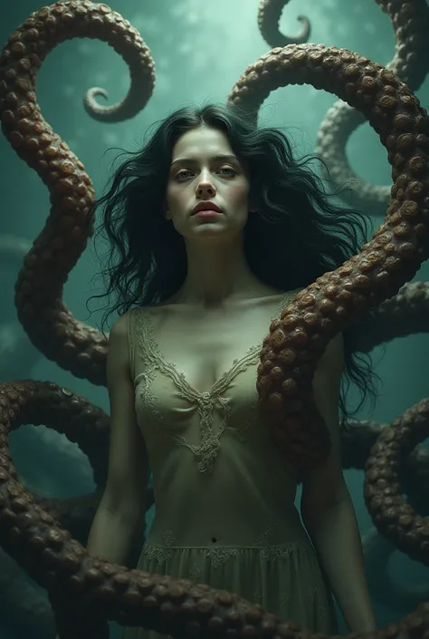 A beautiful girl is forcibly integrated into a tentacle